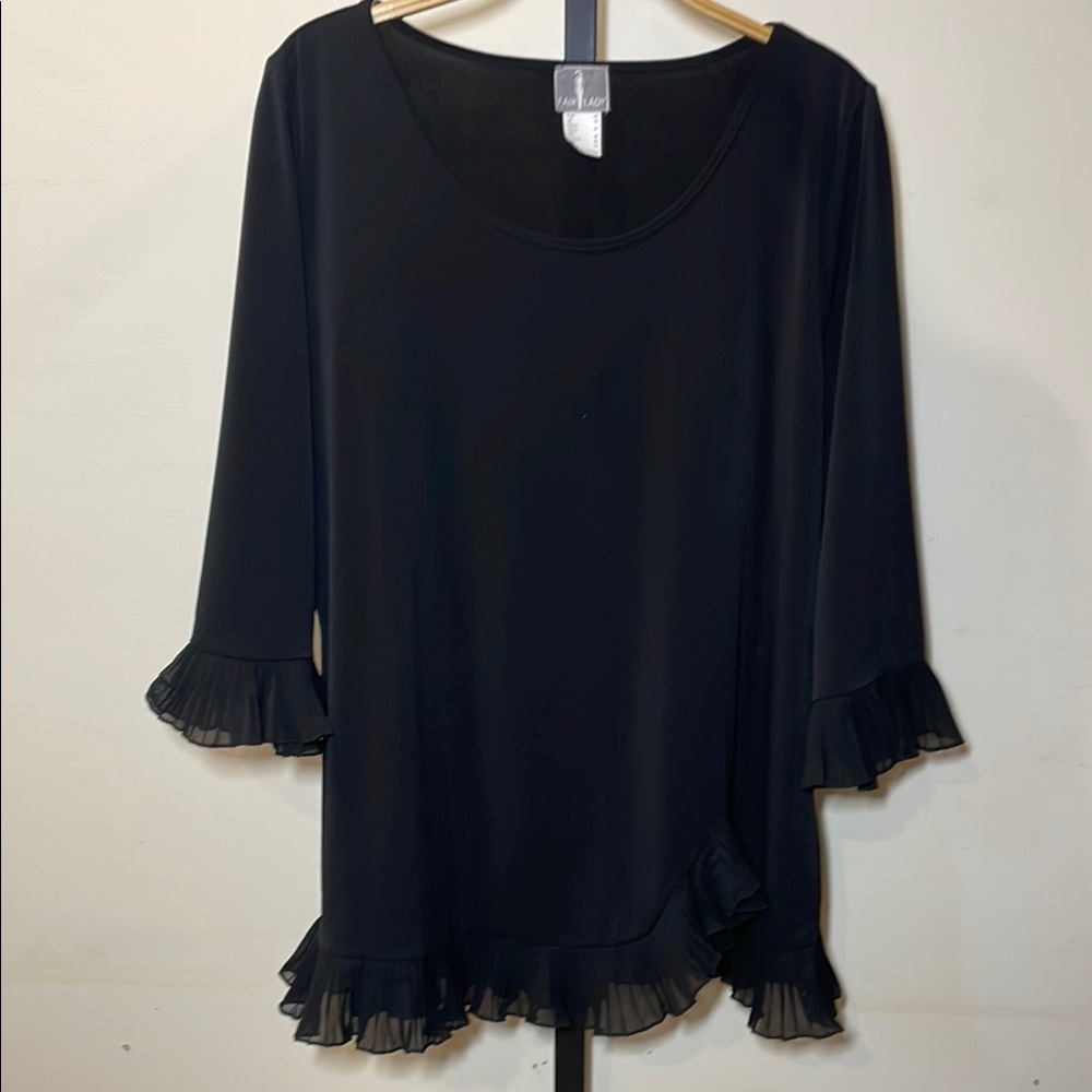 Fair Lady Chic Black Ruffle Sleeve Blouse